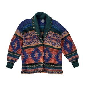 VTG 90s Woolrich Sweater Aztec Design Shawl Collar Cardigan Men's Sz L